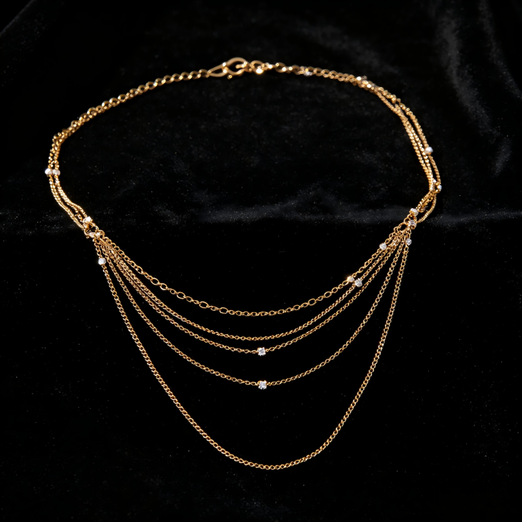 Cascading Multi-Strand Gold Necklace