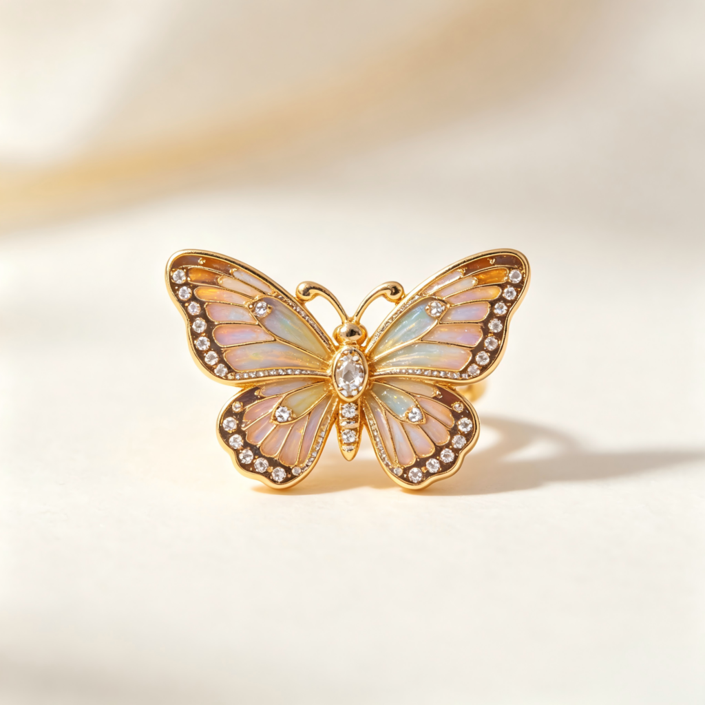 Crystal-Embellished Butterfly Ring