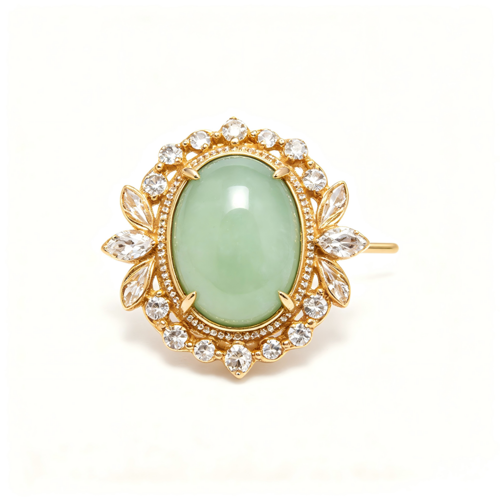 Oval Green Jadeite Solitaire Ring