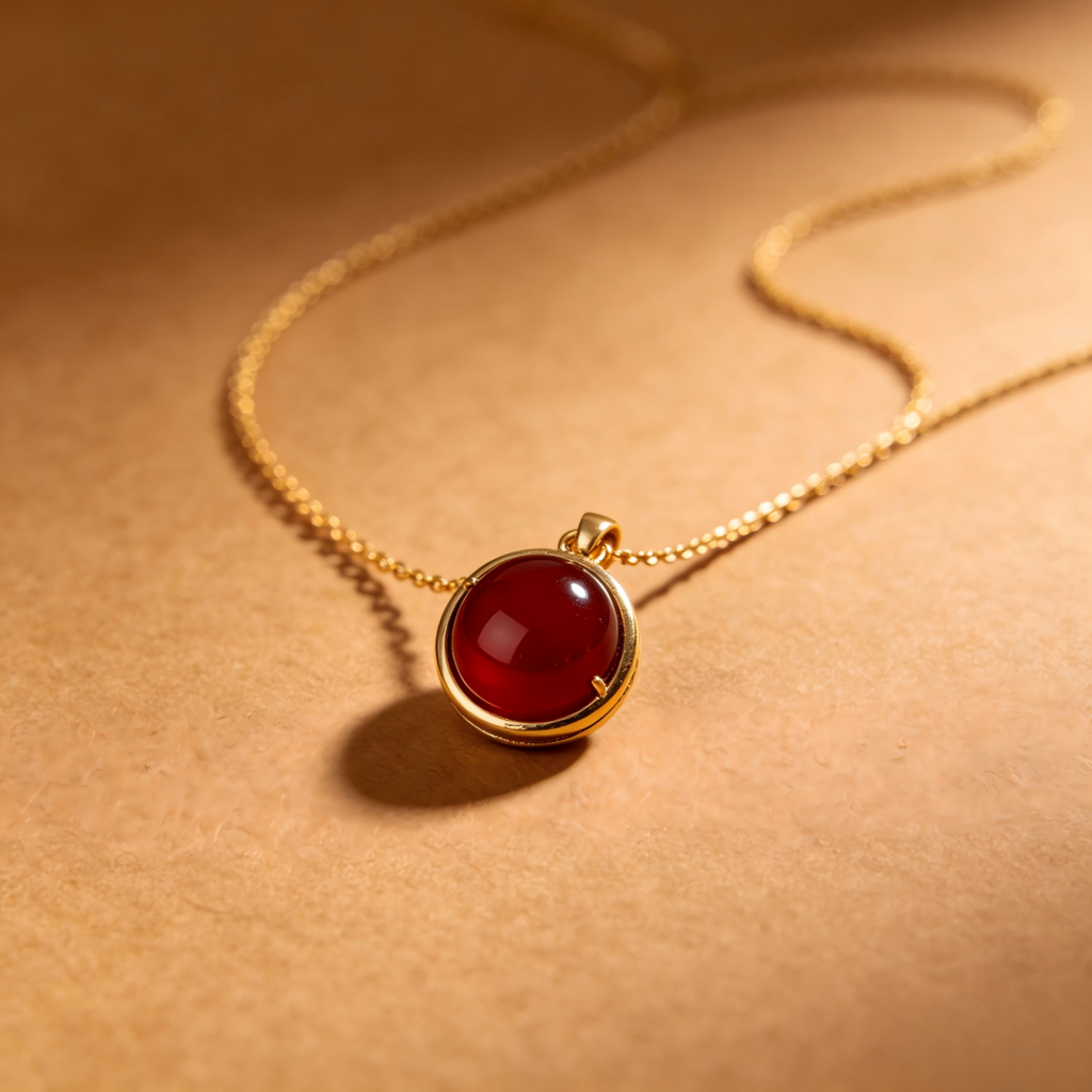 Crimson Garnet Drop Gold Necklace